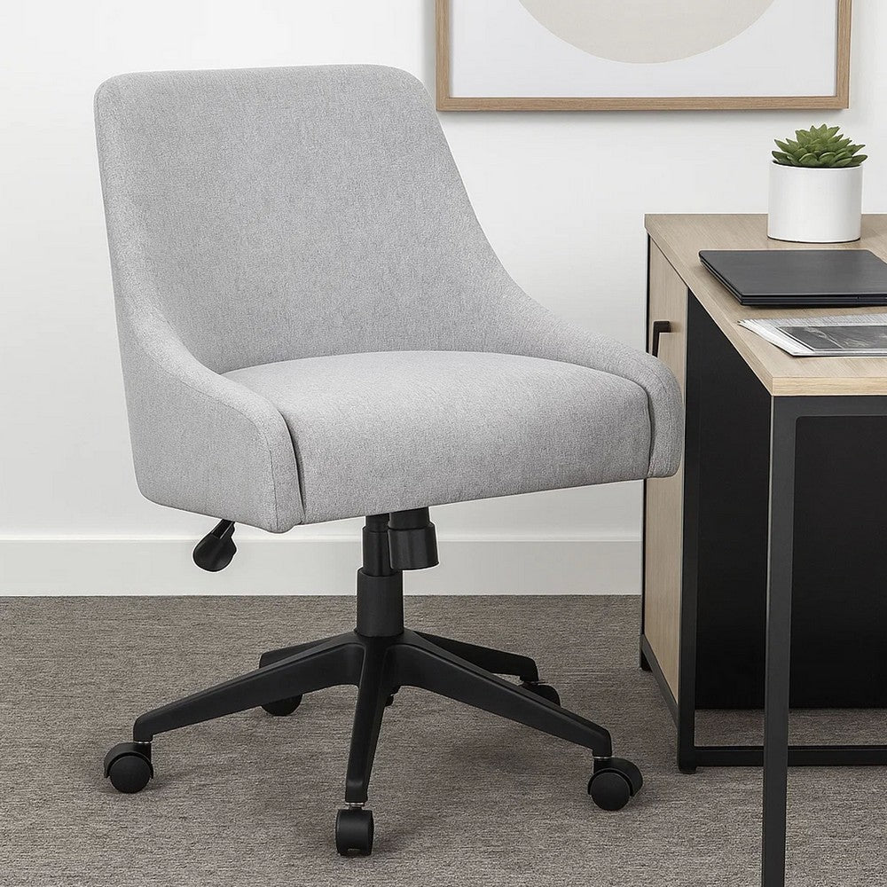 Boki Swivel Desk Chair | Light Gray Poly-Linen | Padded Curved Back BM344575