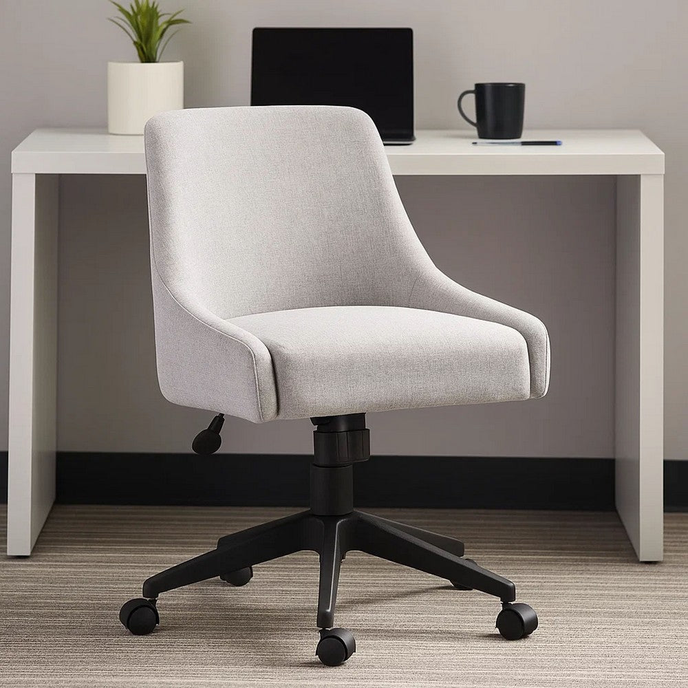 Boki Swivel Desk Chair | Light Gray Poly-Linen | Padded Curved Back BM344575