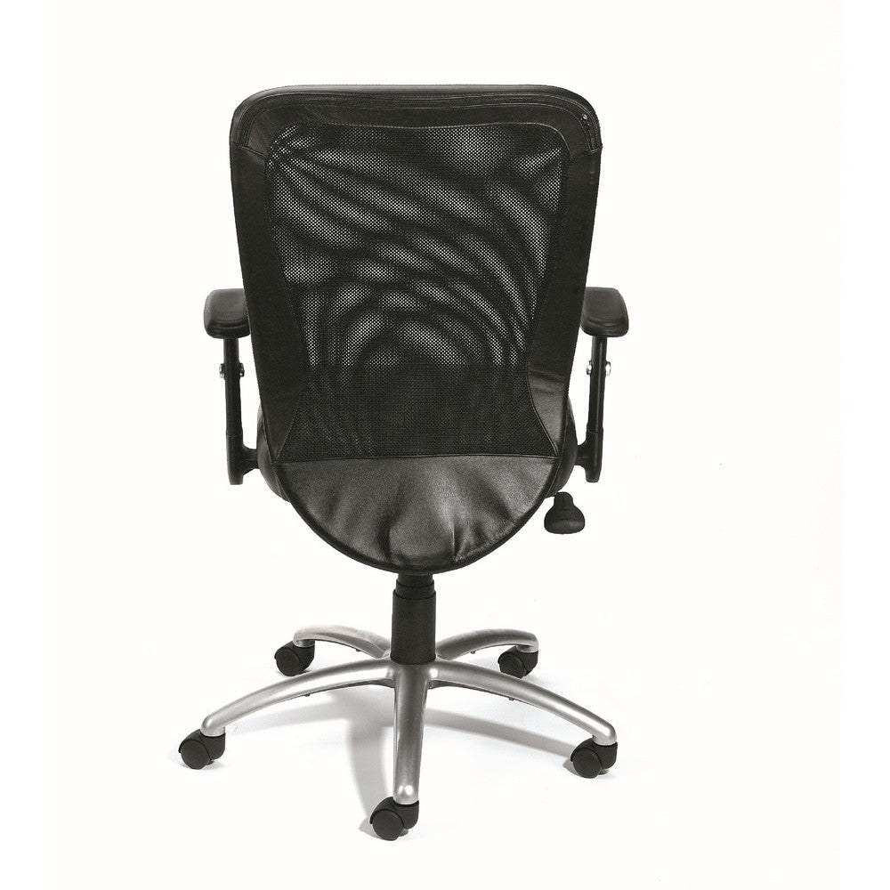 Rolling Task Chair | Black LeatherPlus Mesh | Adjustable Arms | Swivel BM344577