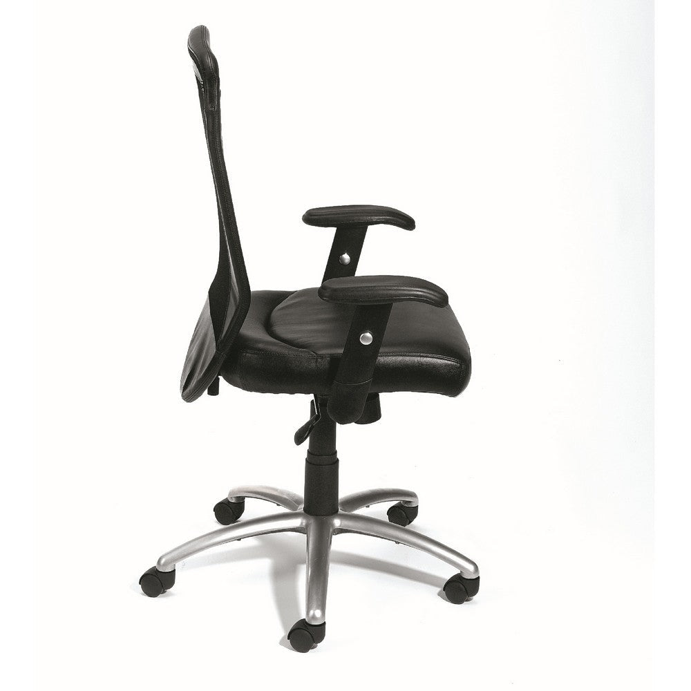 Rolling Task Chair | Black LeatherPlus Mesh | Adjustable Arms | Swivel BM344577