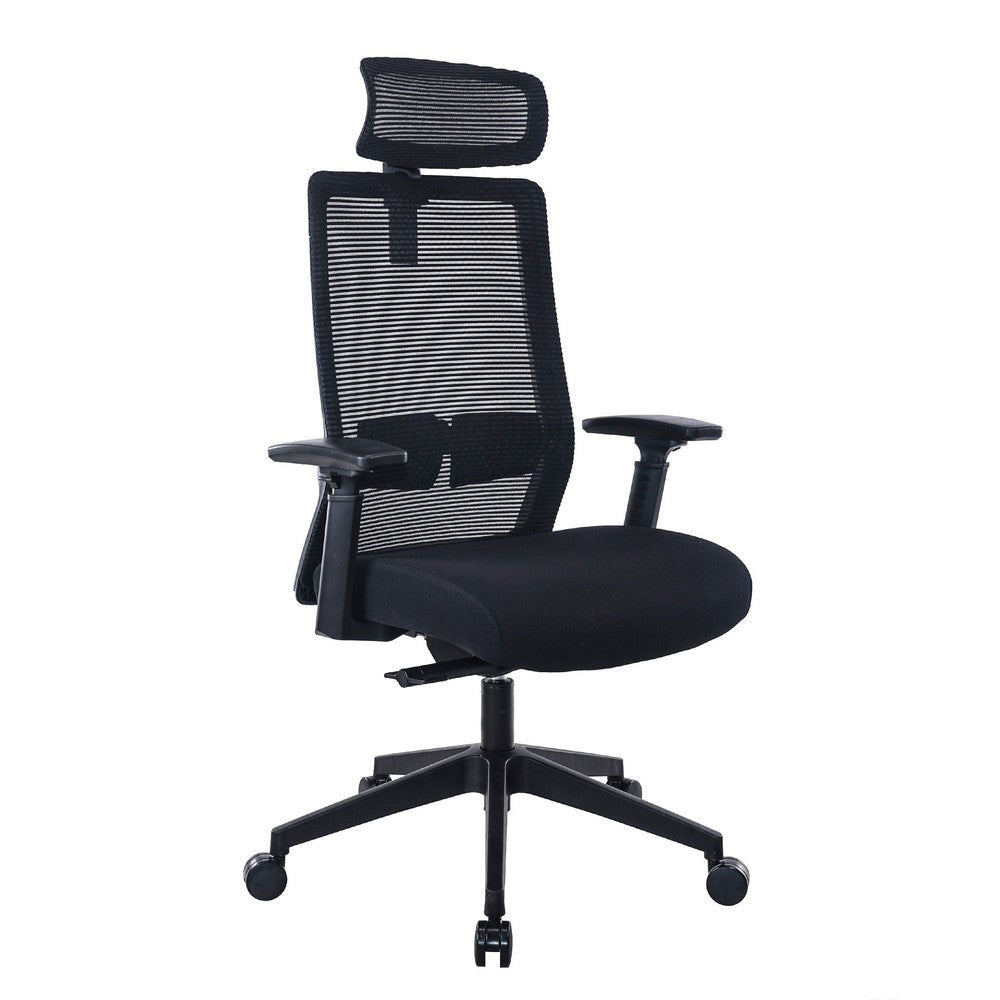 Rolling Office Chair w Headrest | Black Mesh | Foam | Swivel Seat BM344581