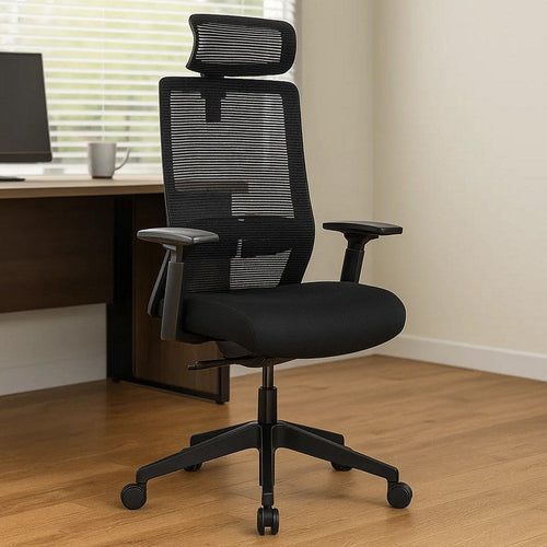 Rolling Office Chair w Headrest | Black Mesh | Foam | Swivel Seat BM344581