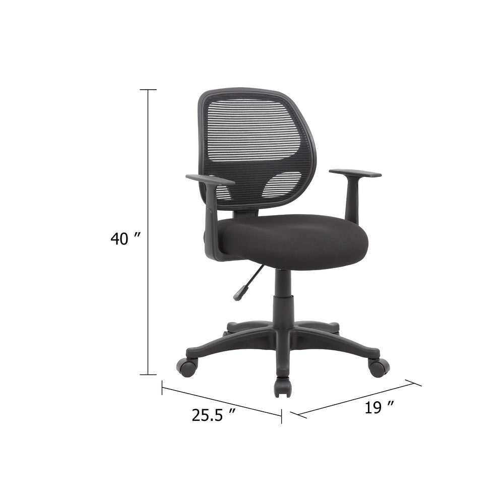 Maya Rolling Office Chair w T-Arms | Black Mesh | Foam Padding BM344585