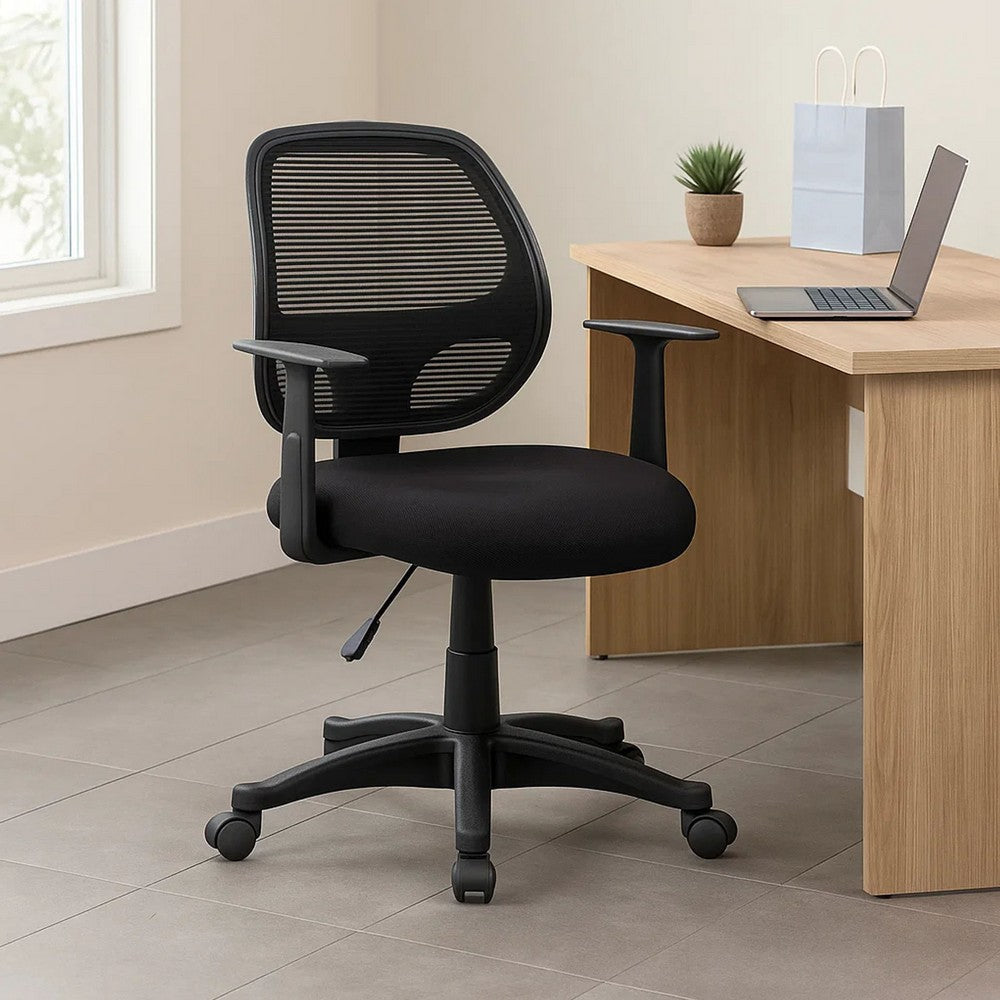 Maya Rolling Office Chair w T-Arms | Black Mesh | Foam Padding BM344585