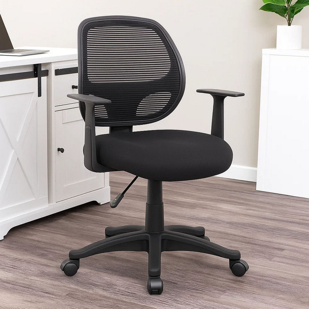Maya Rolling Office Chair w T-Arms | Black Mesh | Foam Padding