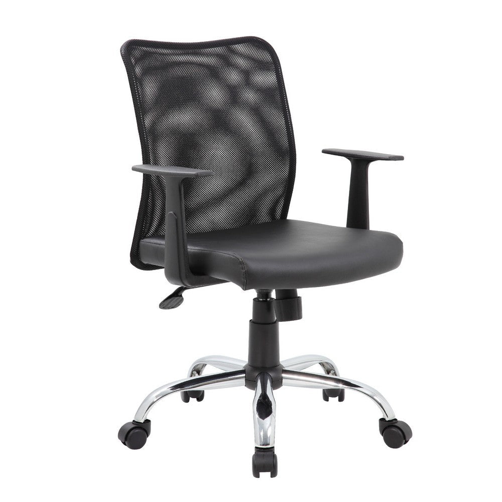 Lene Task Chair | T-Arms | Black Mesh & Caressoft Vinyl | Spring Tilt BM344589