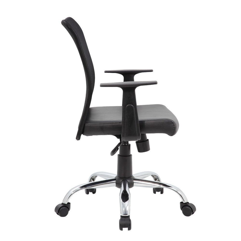 Lene Task Chair | T-Arms | Black Mesh & Caressoft Vinyl | Spring Tilt BM344589