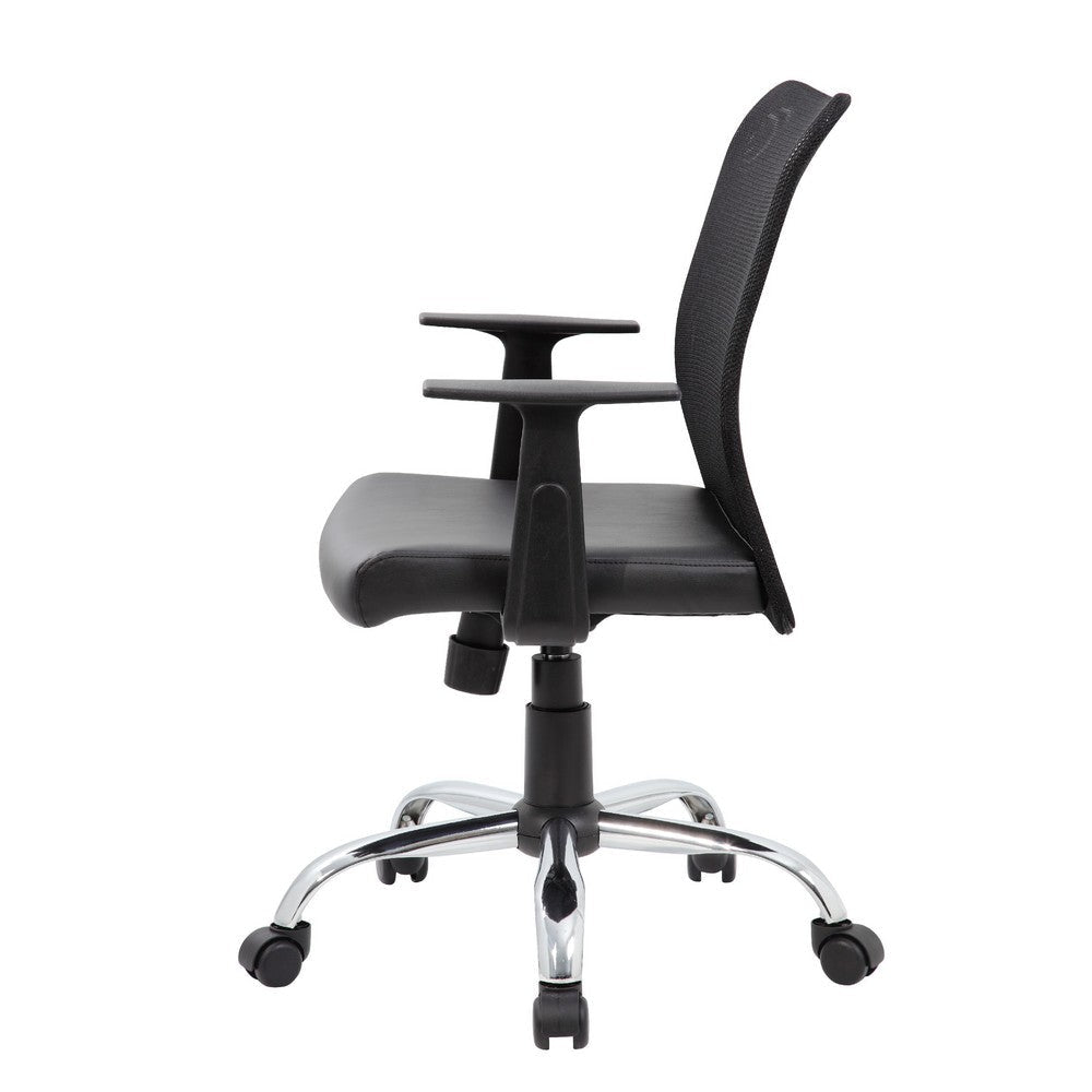 Lene Task Chair | T-Arms | Black Mesh & Caressoft Vinyl | Spring Tilt BM344589