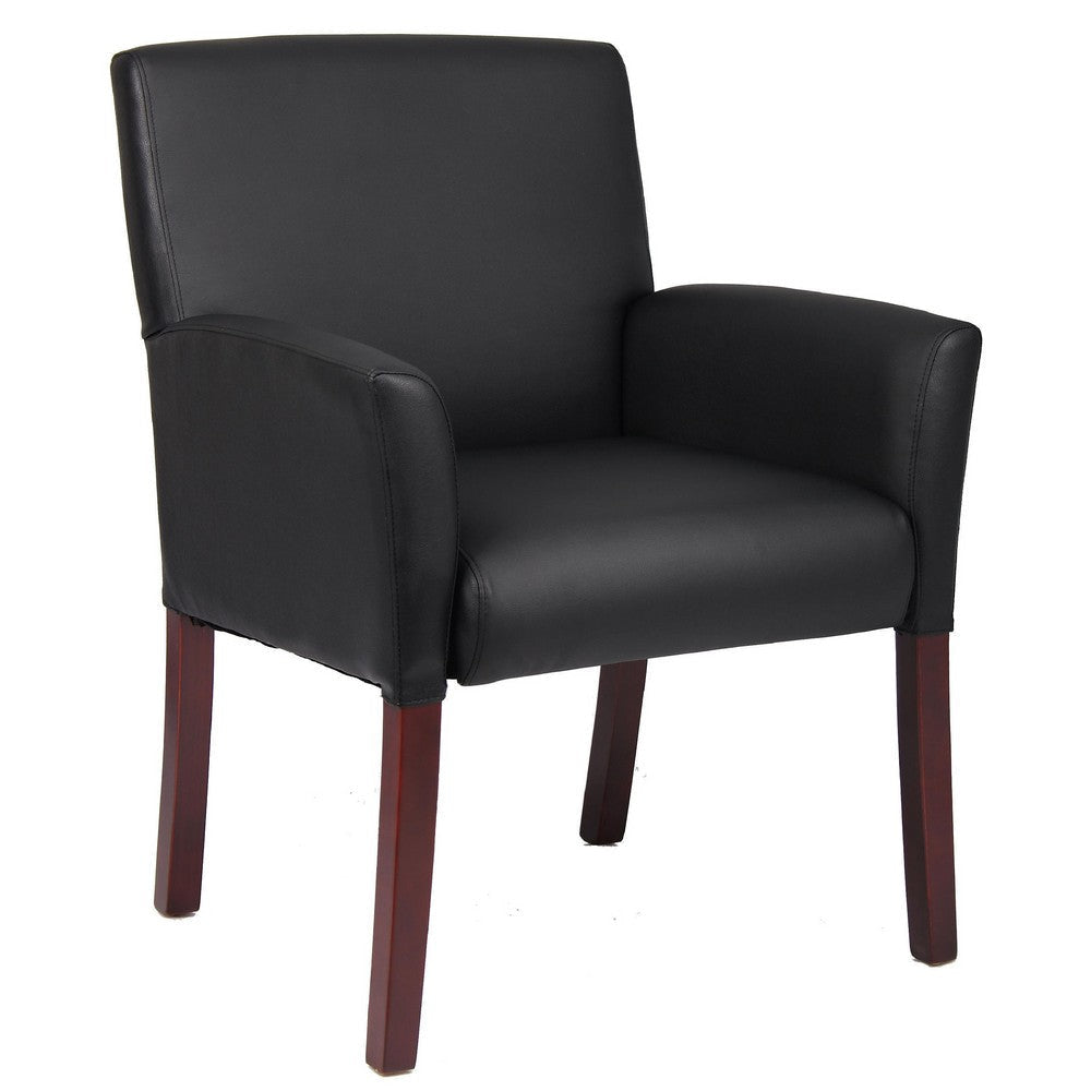 Nick Guest Armchair | Black Vinyl | Mahogany Brown Finish | Lumbar Support BM344590