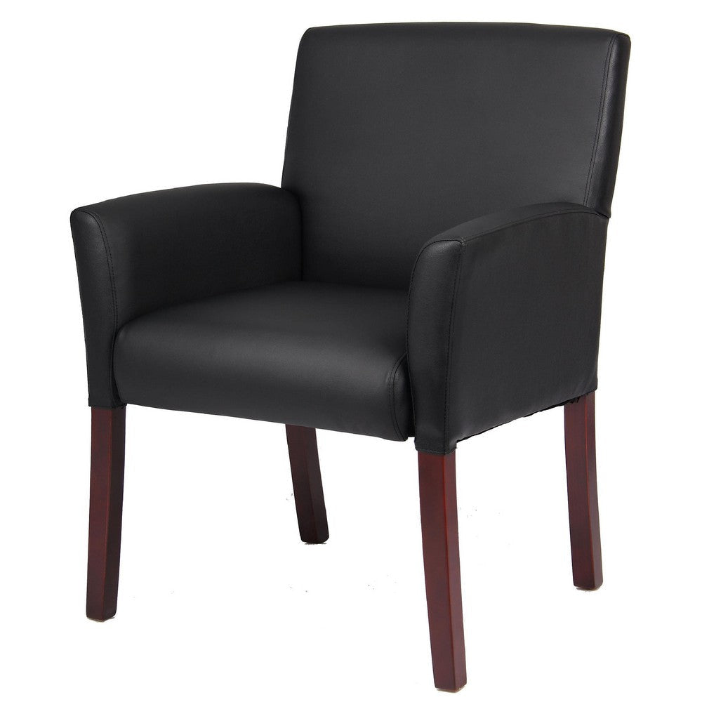 Nick Guest Armchair | Black Vinyl | Mahogany Brown Finish | Lumbar Support BM344590