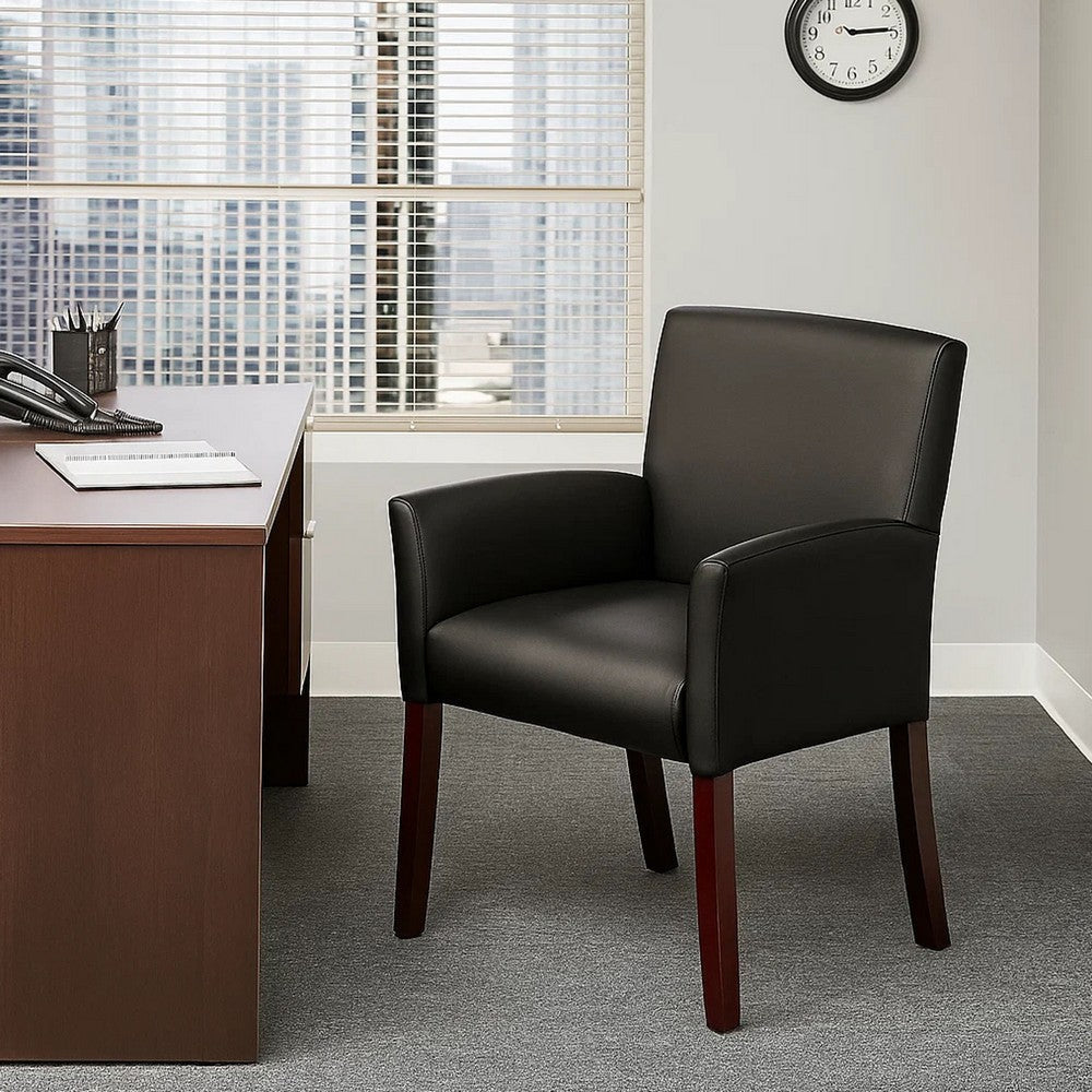 Nick Guest Armchair | Black Vinyl | Mahogany Brown Finish | Lumbar Support BM344590