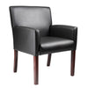 Nick Reception Guest Armchair | Soft Black Vinyl | Mahogany Brown Finish BM344591