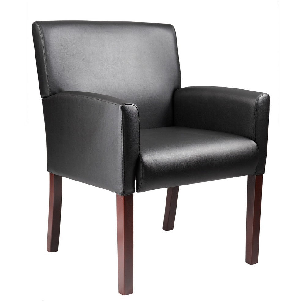 Nick Reception Guest Armchair | Soft Black Vinyl | Mahogany Brown Finish BM344591