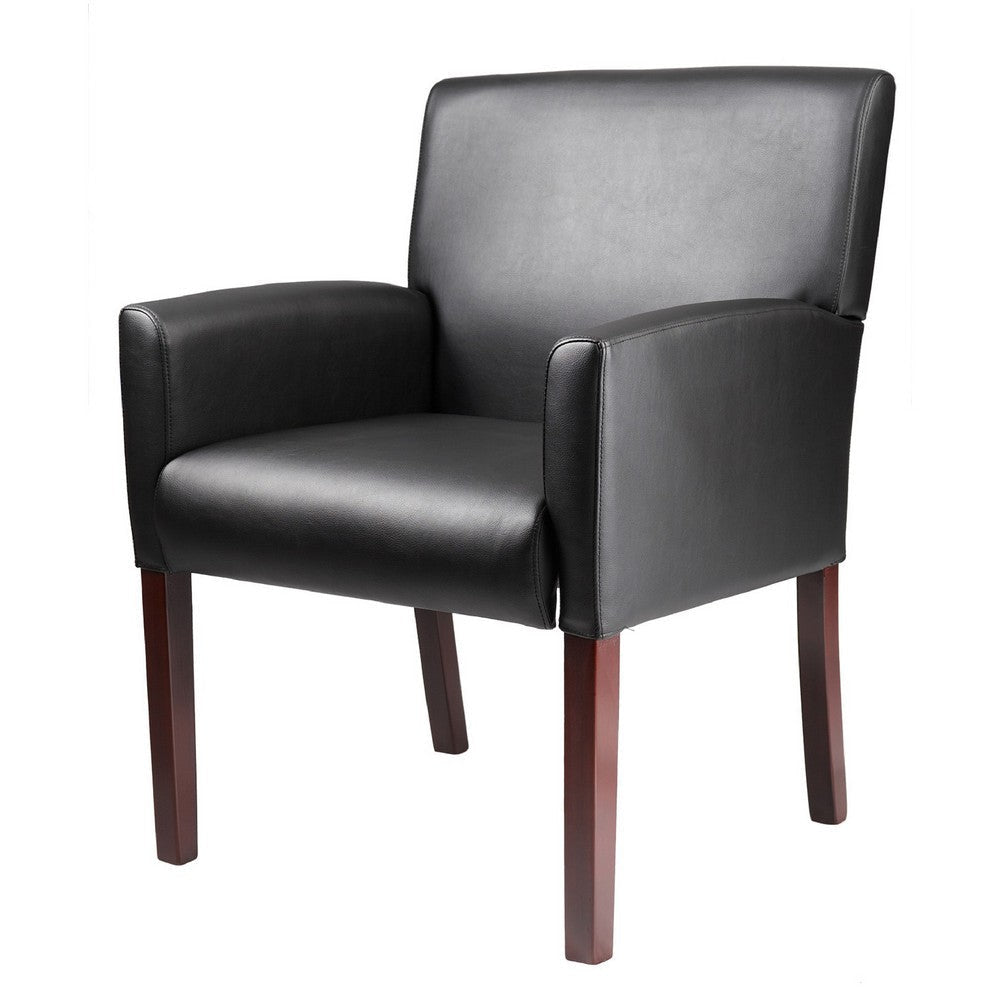 Nick Reception Guest Armchair | Soft Black Vinyl | Mahogany Brown Finish BM344591