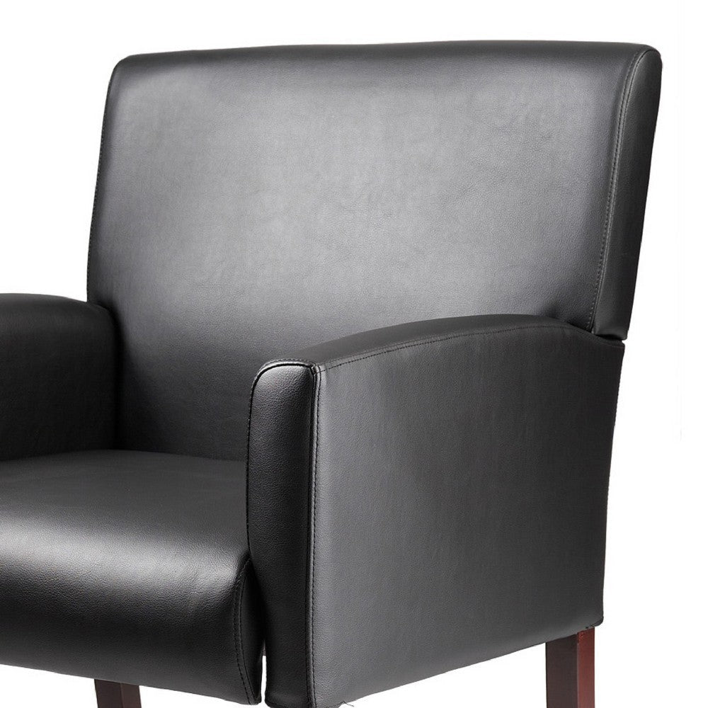 Nick Reception Guest Armchair | Soft Black Vinyl | Mahogany Brown Finish BM344591