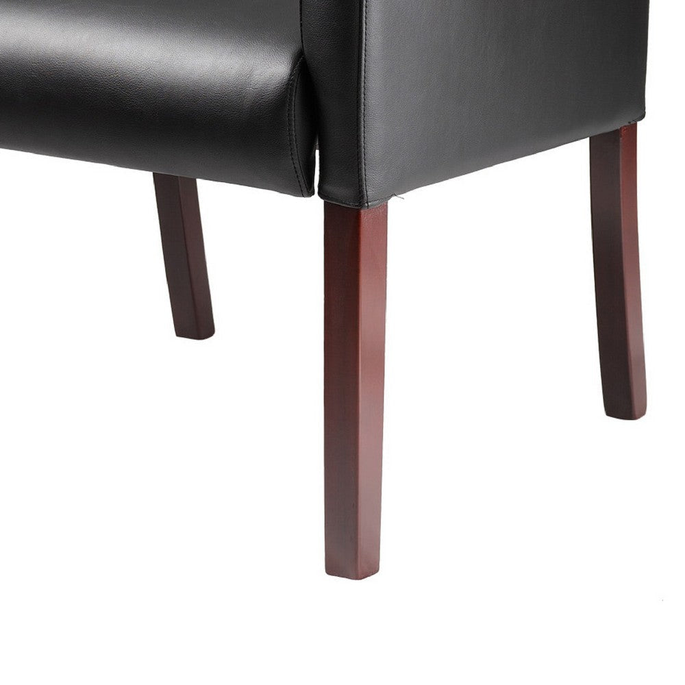 Nick Reception Guest Armchair | Soft Black Vinyl | Mahogany Brown Finish BM344591