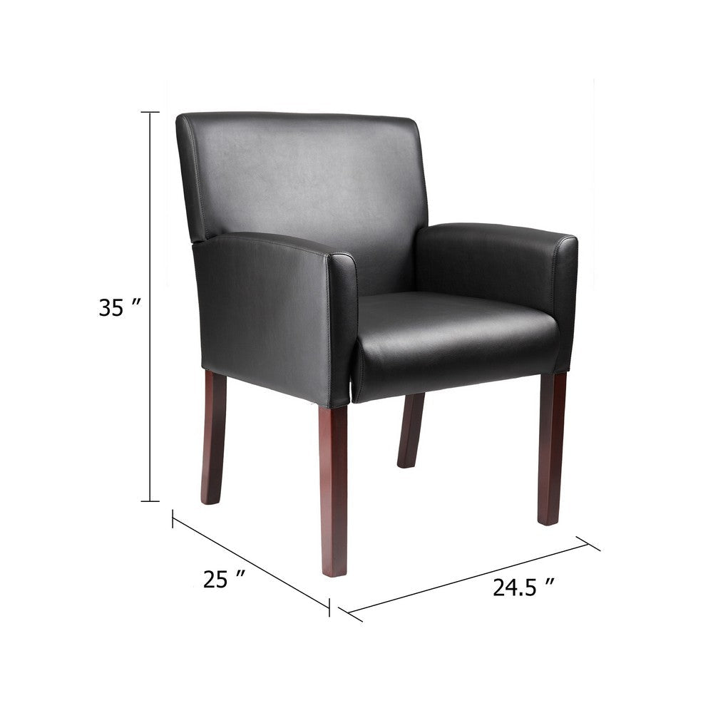 Nick Reception Guest Armchair | Soft Black Vinyl | Mahogany Brown Finish BM344591