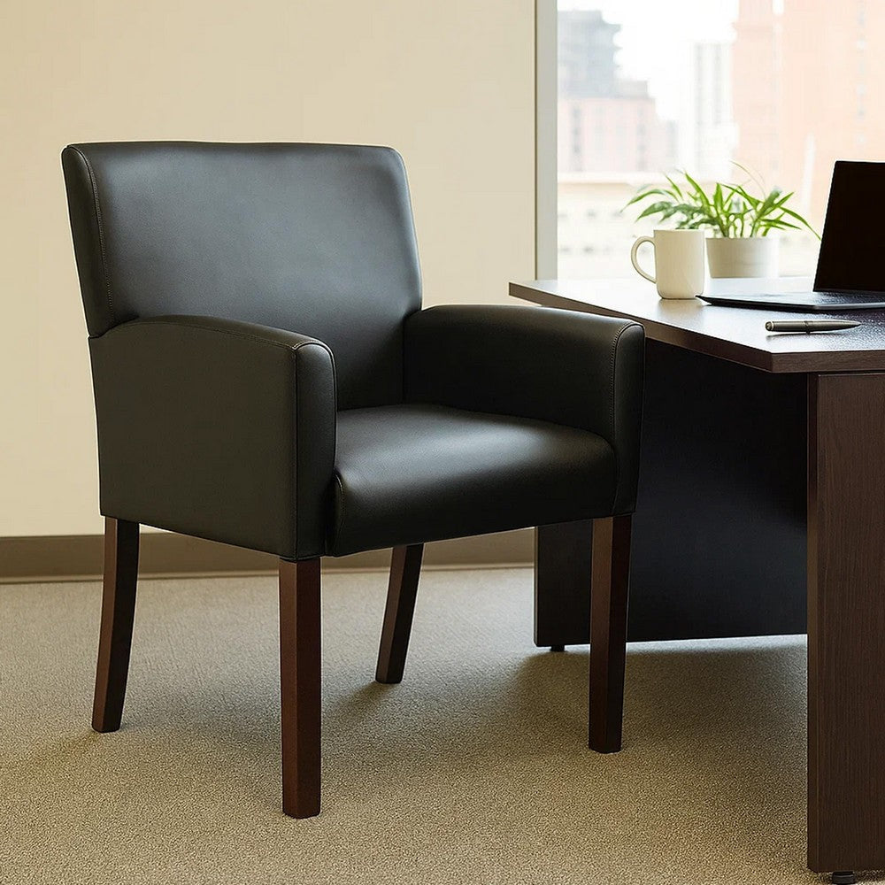 Nick Reception Guest Armchair | Soft Black Vinyl | Mahogany Brown Finish BM344591