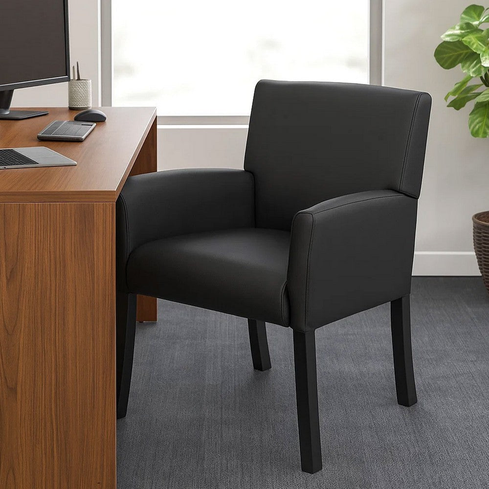 Nick Reception Guest Armchair | Black Vinyl | Ergonomic Lumbar Support BM344592