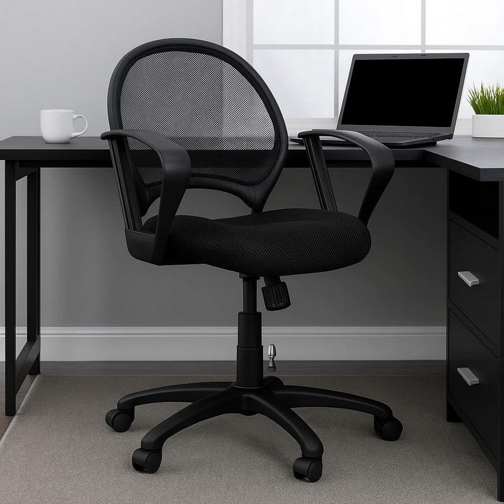 Lene Swivel Office Armchair | Black Mesh | Rolling Metal Frame BM344595