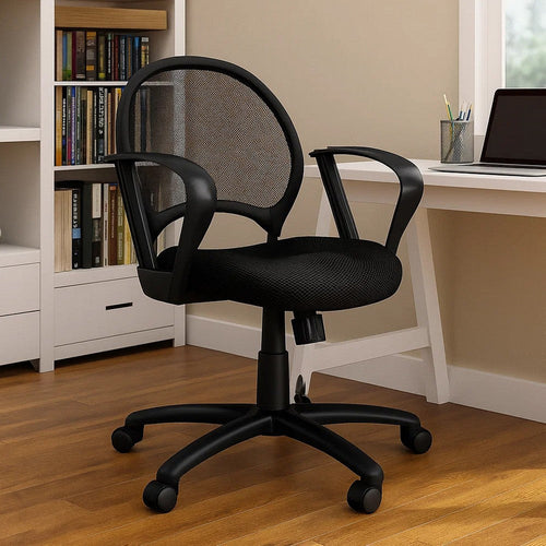 Lene Swivel Office Armchair | Black Mesh | Rolling Metal Frame BM344595