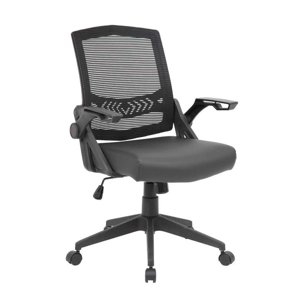 Rolling Task Chair w Flip Arms | Black Mesh & Vinyl | Adjustable BM344596