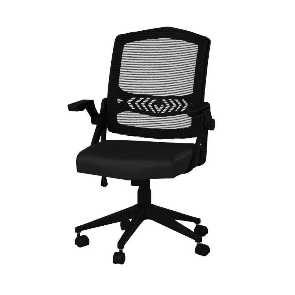 Rolling Task Chair w Flip Arms | Black Mesh & Vinyl | Adjustable BM344596