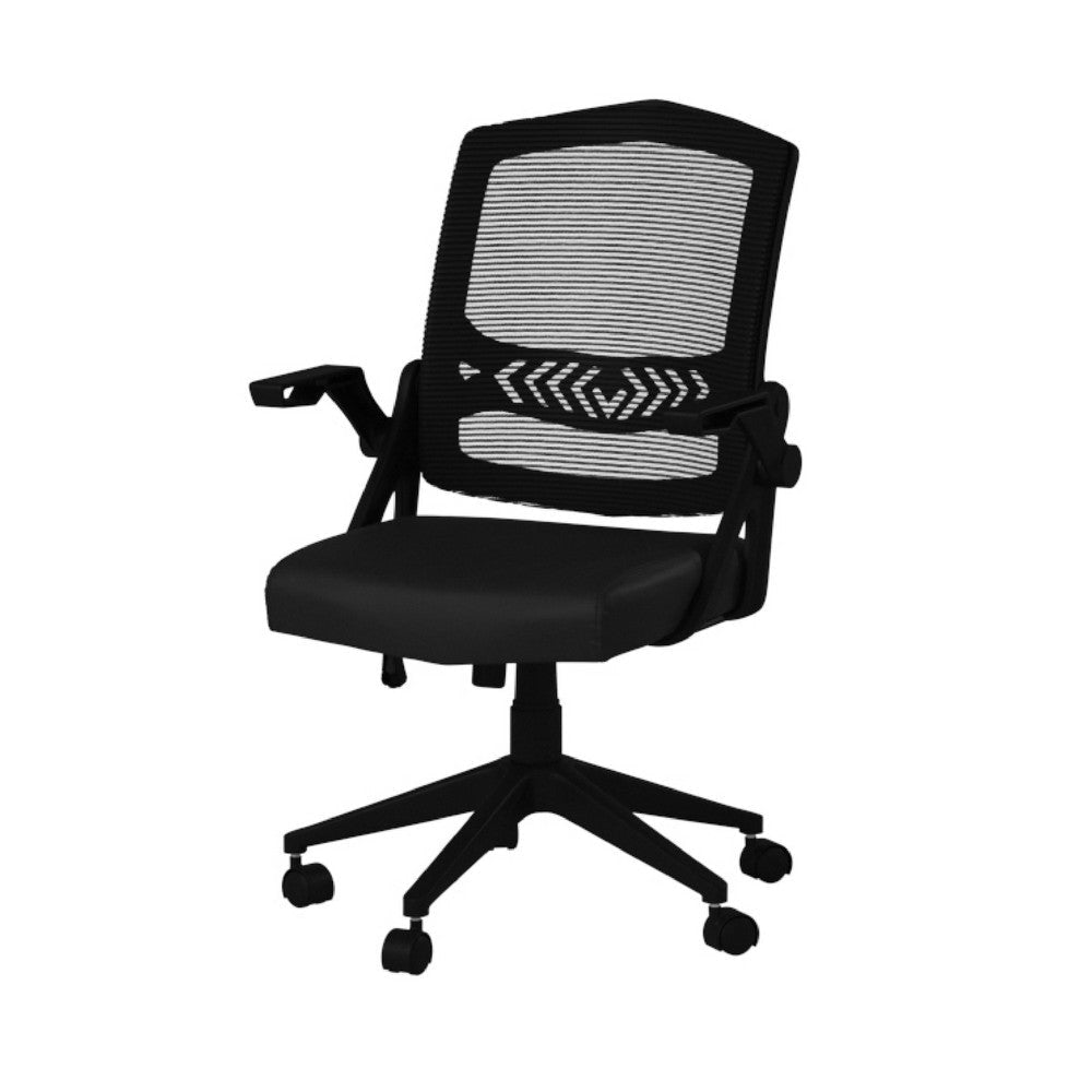 Rolling Task Chair w Flip Arms | Black Mesh & Vinyl | Adjustable BM344596