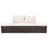 Outdoor Lounge Bed | Cream Cushions | Brown Faux Rattan | Steel | 77"