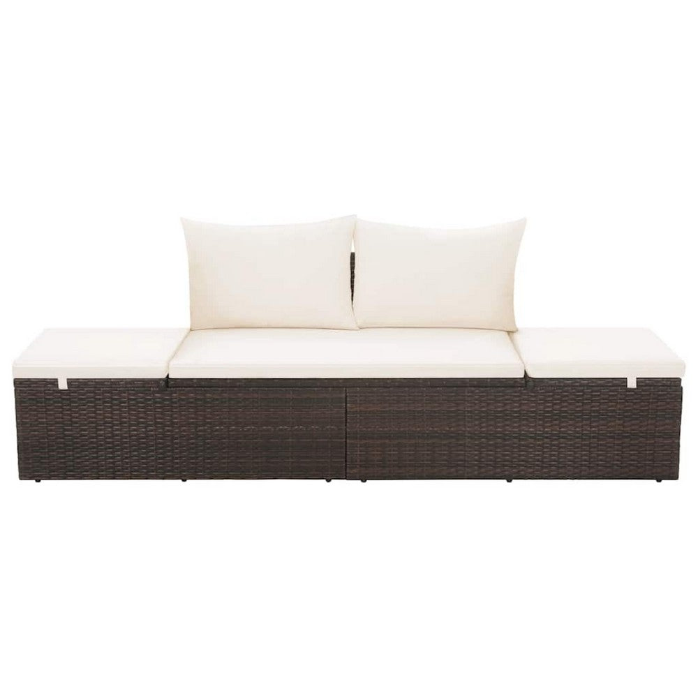 Outdoor Lounge Bed | Cream Cushions | Brown Faux Rattan | Steel | 77"