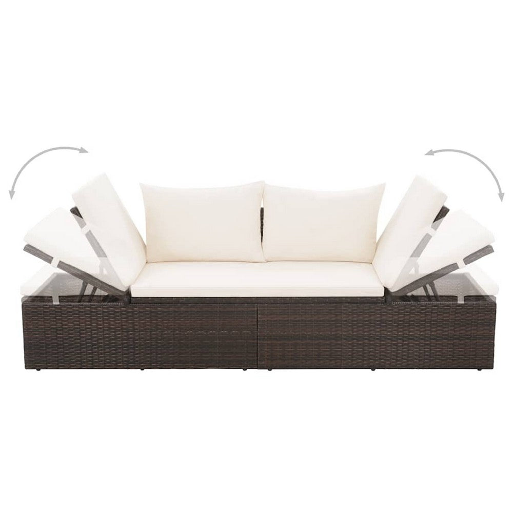 Outdoor Lounge Bed | Cream Cushions | Brown Faux Rattan | Steel | 77"
