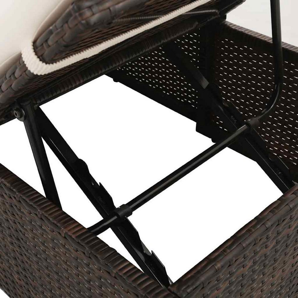 Outdoor Lounge Bed | Cream Cushions | Brown Faux Rattan | Steel | 77"