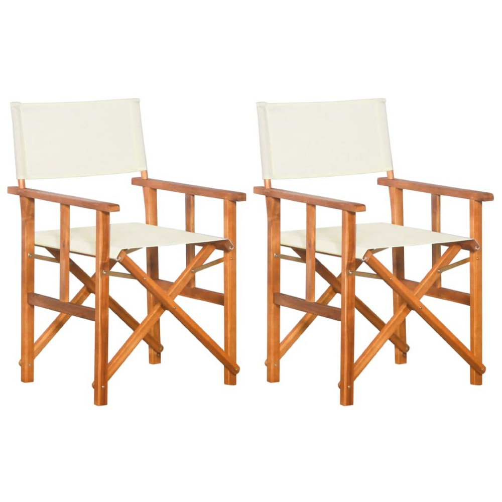 Outdoor Foldable Directors Chair Set of 2 | Brown Wood | Cream Fabric