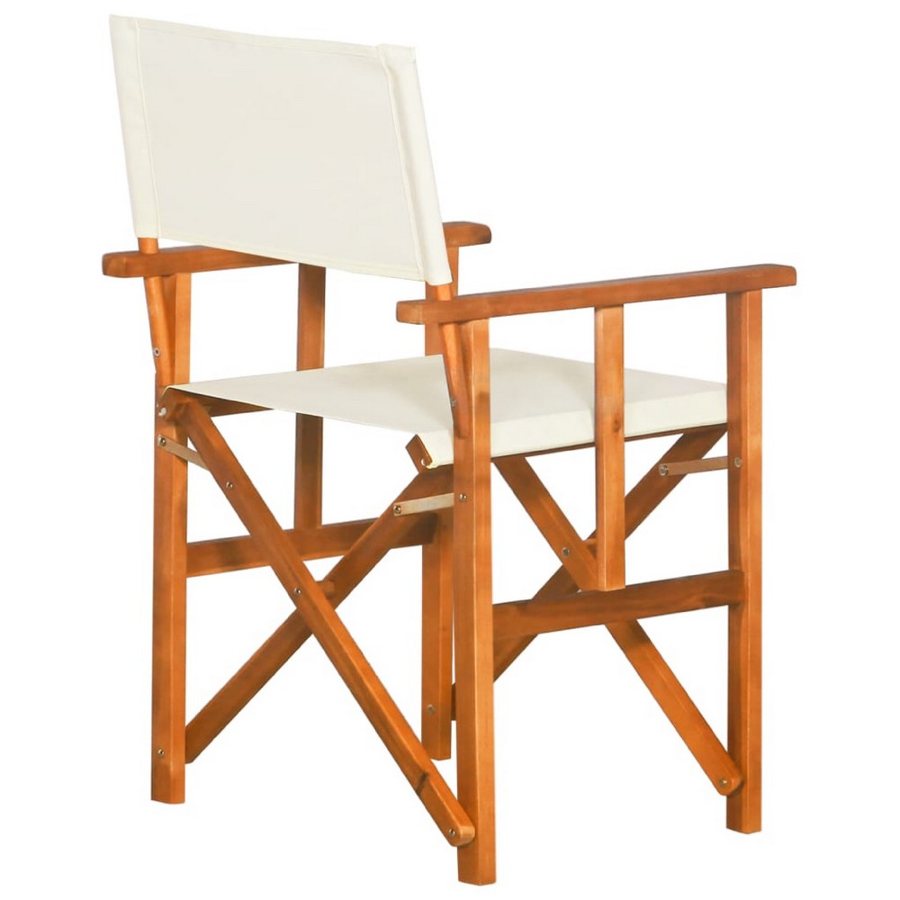 Outdoor Foldable Directors Chair Set of 2 | Brown Wood | Cream Fabric
