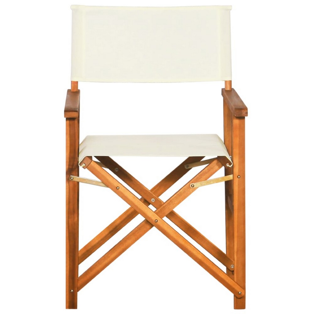 Outdoor Foldable Directors Chair Set of 2 | Brown Wood | Cream Fabric