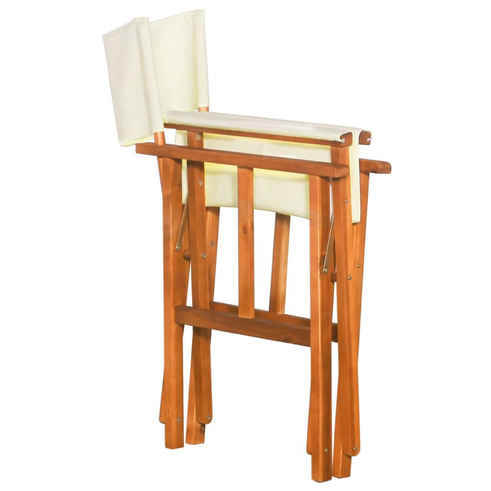 Outdoor Foldable Directors Chair Set of 2 | Brown Wood | Cream Fabric