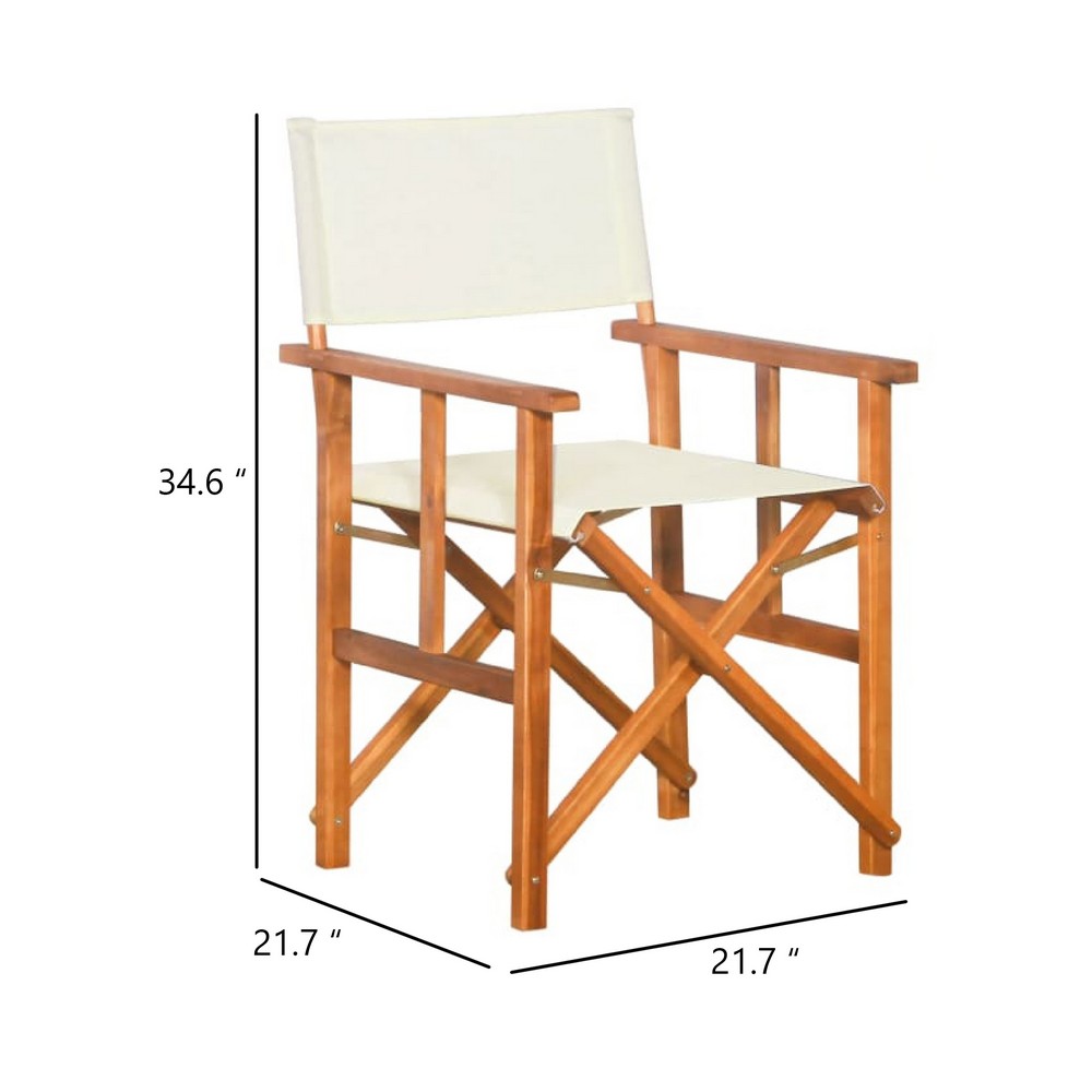 Outdoor Foldable Directors Chair Set of 2 | Brown Wood | Cream Fabric