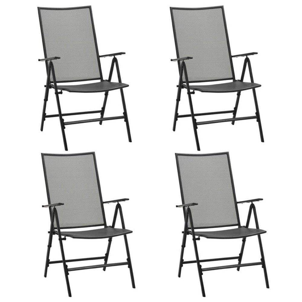 Outdoor Folding Chair Set of 4 | Adjustable Back | Mesh Seat | Gray Steel