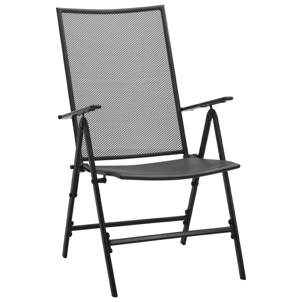 Outdoor Folding Chair Set of 4 | Adjustable Back | Mesh Seat | Gray Steel