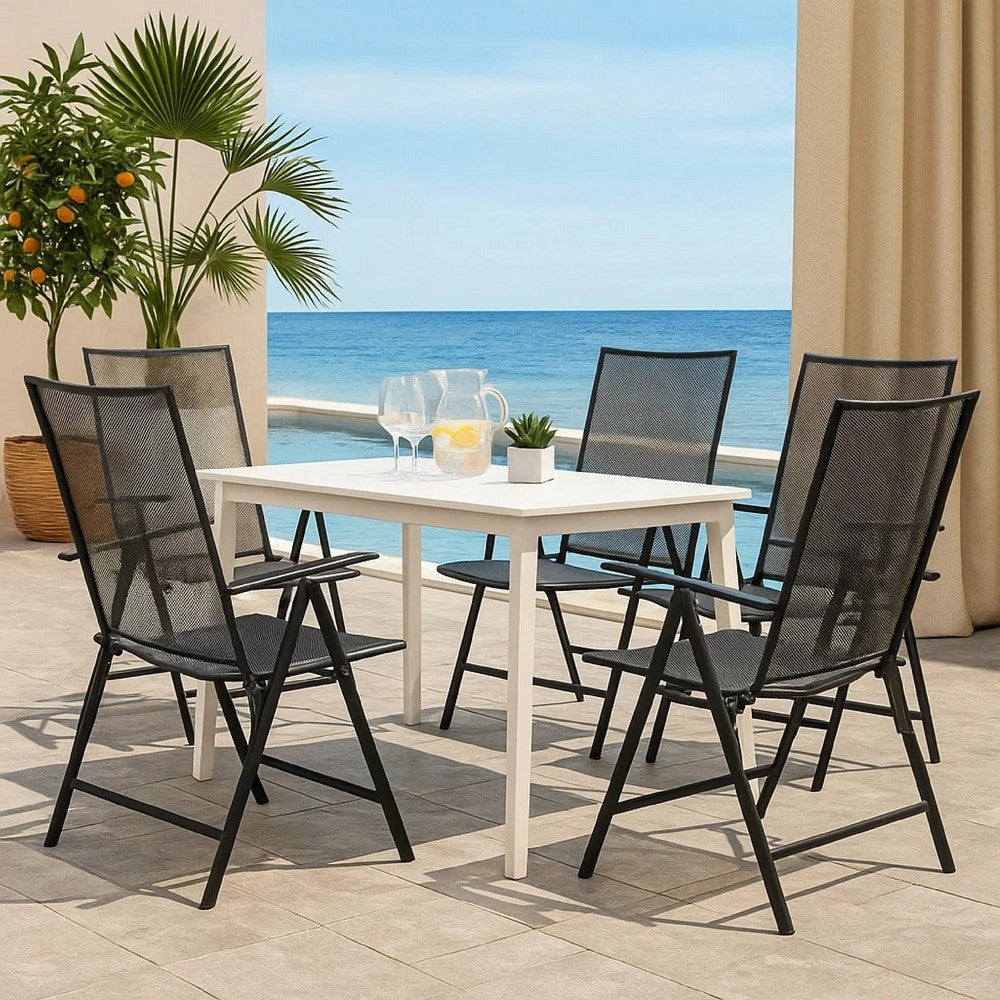 Outdoor Folding Chair Set of 4 | Adjustable Back | Mesh Seat | Gray Steel