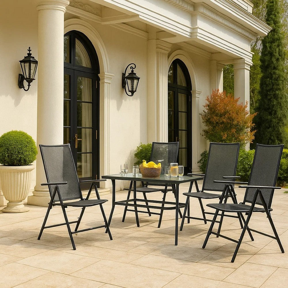 Outdoor Folding Chair Set of 4 | Adjustable Back | Mesh Seat | Gray Steel