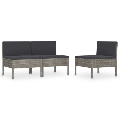 Set of 3 Modular Armless Outdoor Chairs | Dark Gray | Poly Rattan