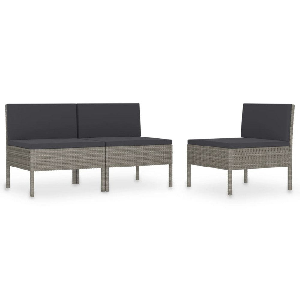 Set of 3 Modular Armless Outdoor Chairs | Dark Gray | Poly Rattan
