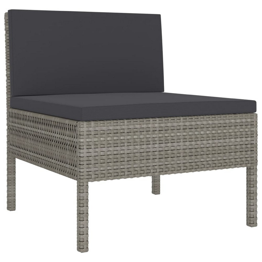 Set of 3 Modular Armless Outdoor Chairs | Dark Gray | Poly Rattan