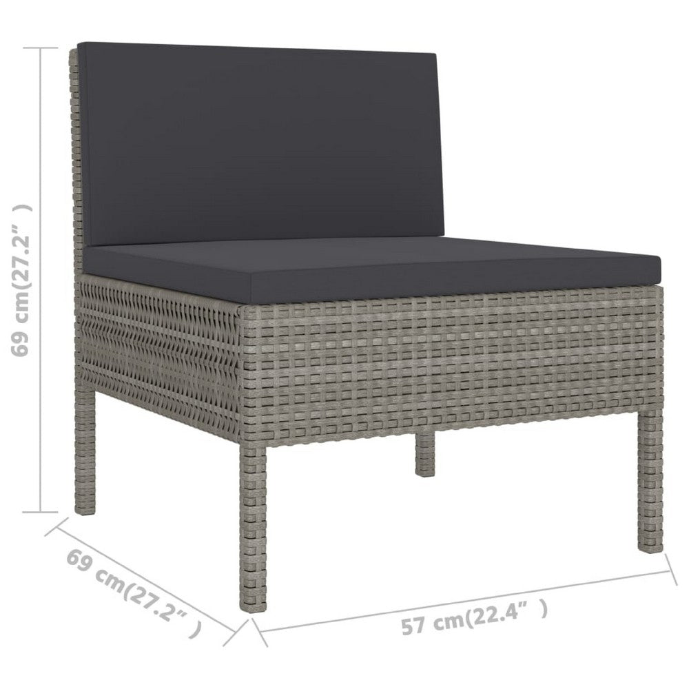 Set of 3 Modular Armless Outdoor Chairs | Dark Gray | Poly Rattan