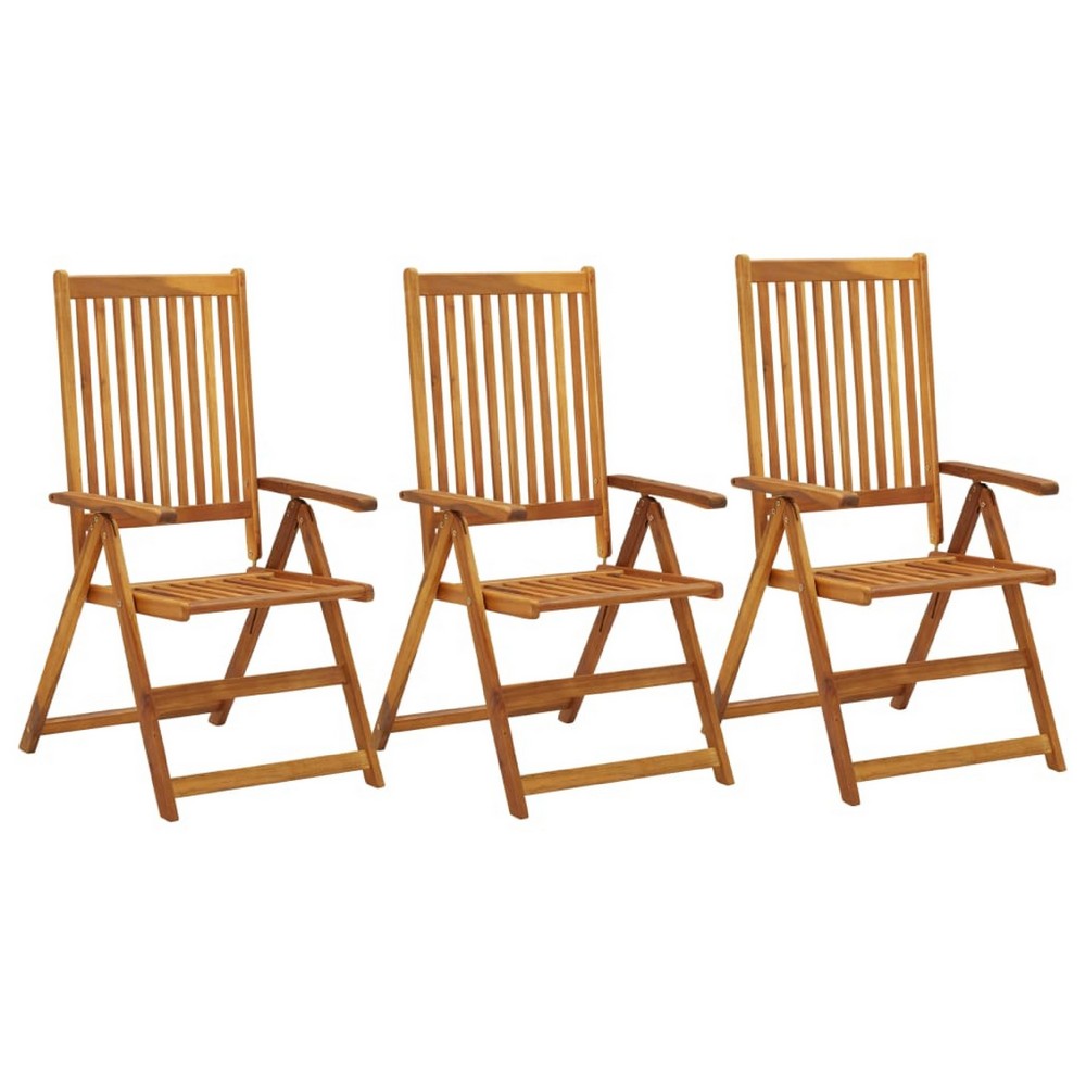 Outdoor Reclined Armchair Set of 3 | BrownÂ Solid Wood Frame