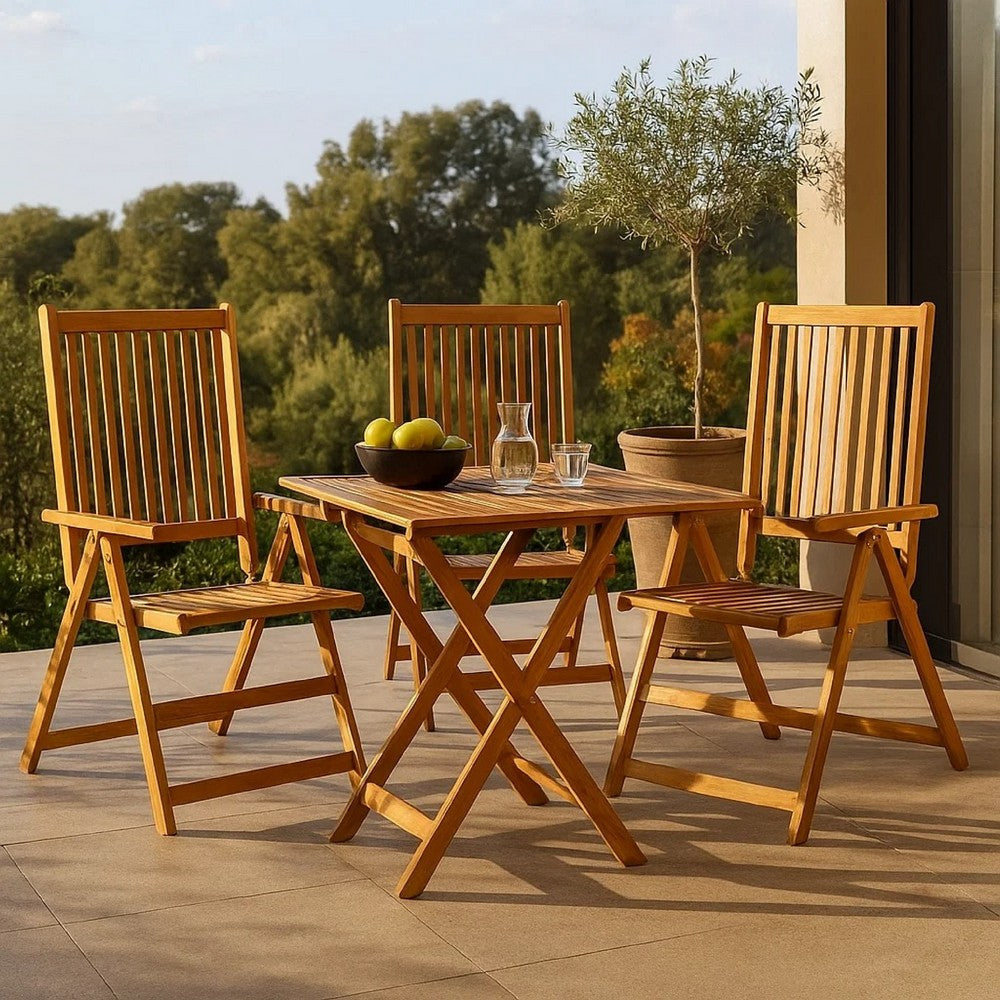 Outdoor Reclined Armchair Set of 3 | BrownÂ Solid Wood Frame