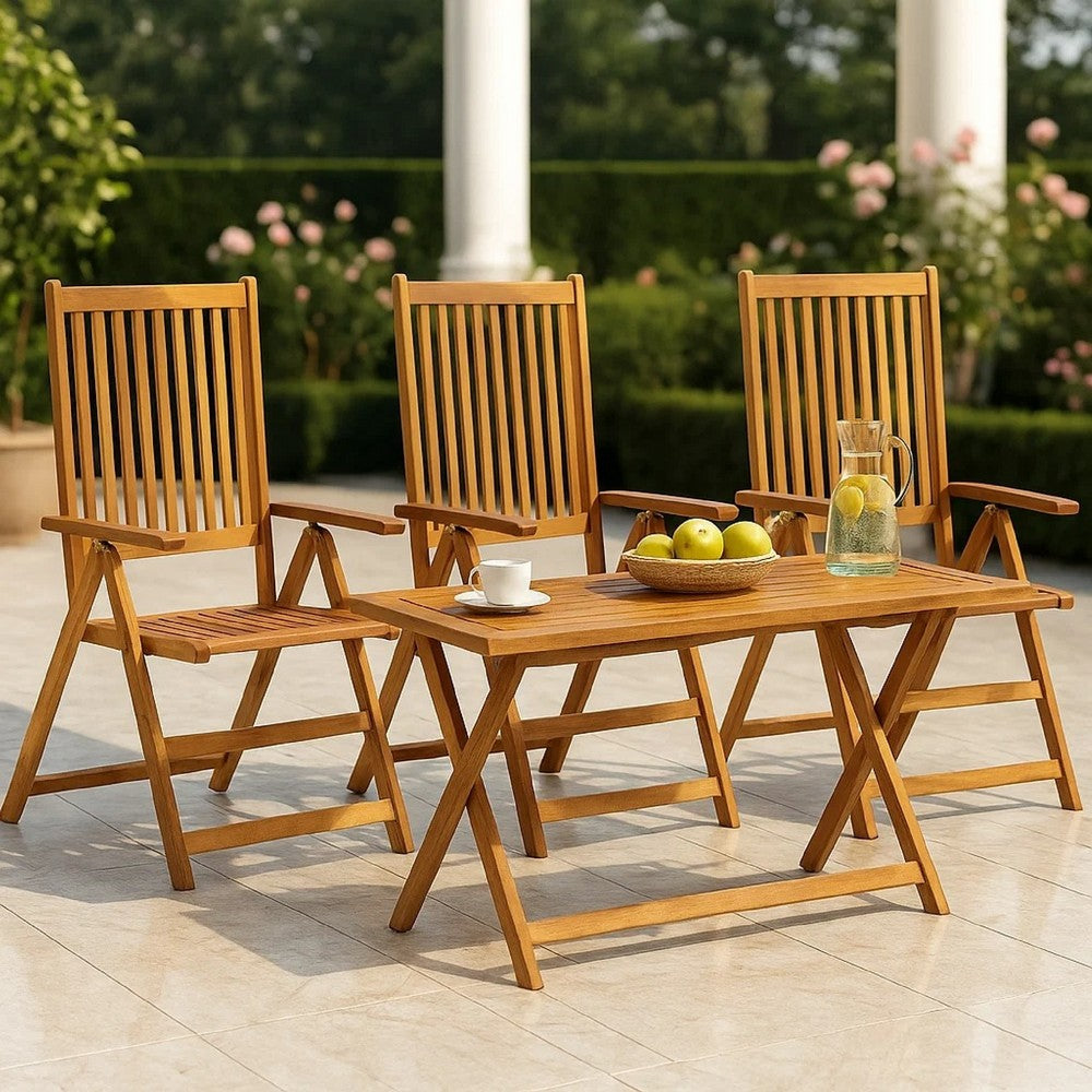 Outdoor Reclined Armchair Set of 3 | BrownÂ Solid Wood Frame