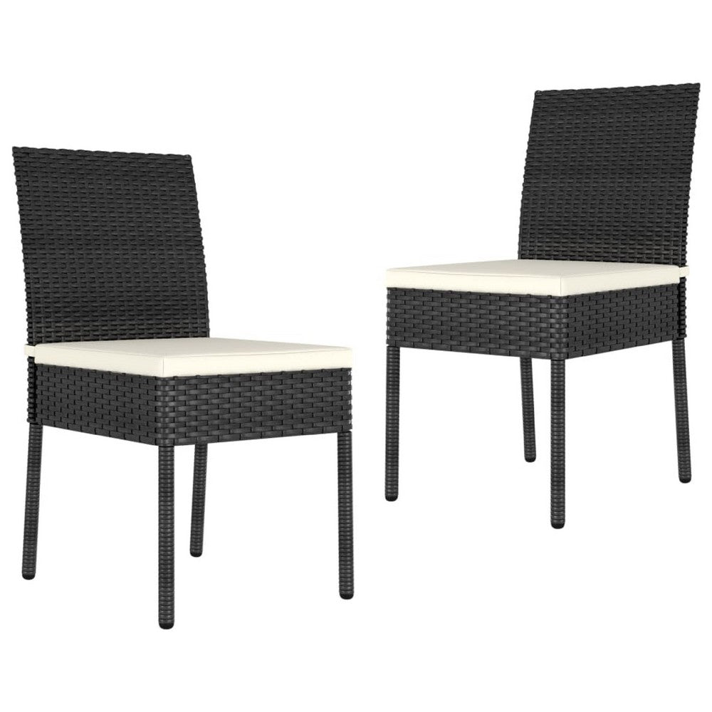 Outdoor Dining Chair Set of 2 | Black Poly Rattan | White Fabric Cushions