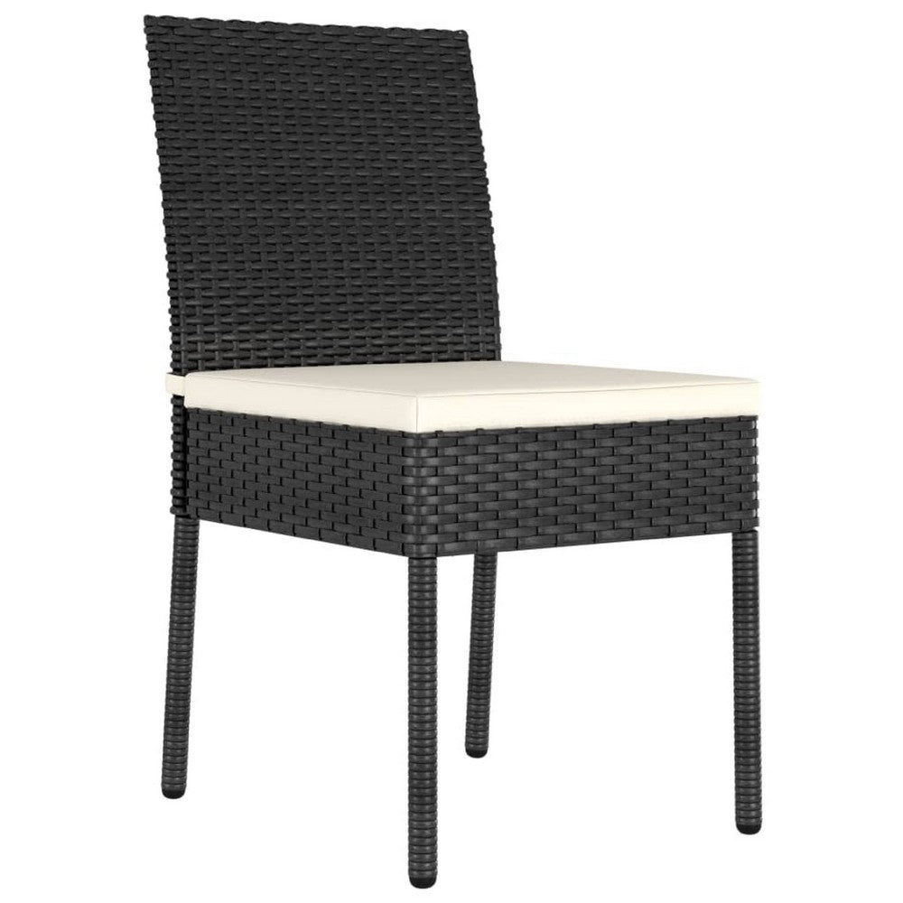 Outdoor Dining Chair Set of 2 | Black Poly Rattan | White Fabric Cushions